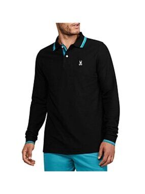 Psycho Bunny Orton Pima Cotton Tipped Black Blue Stripe Long Sleeve Polo Shirt 4